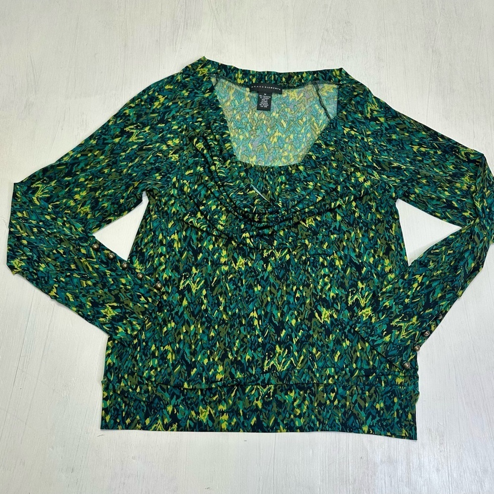 Grace Elements Women’s Medium Cowl Neck Long Sleeve Blouse Y2K Button Sleeve